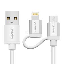 Micro-USB to USB Cable with Lightning Adapter Aluminum case 0.5M White UGREEN US165(20747) GK